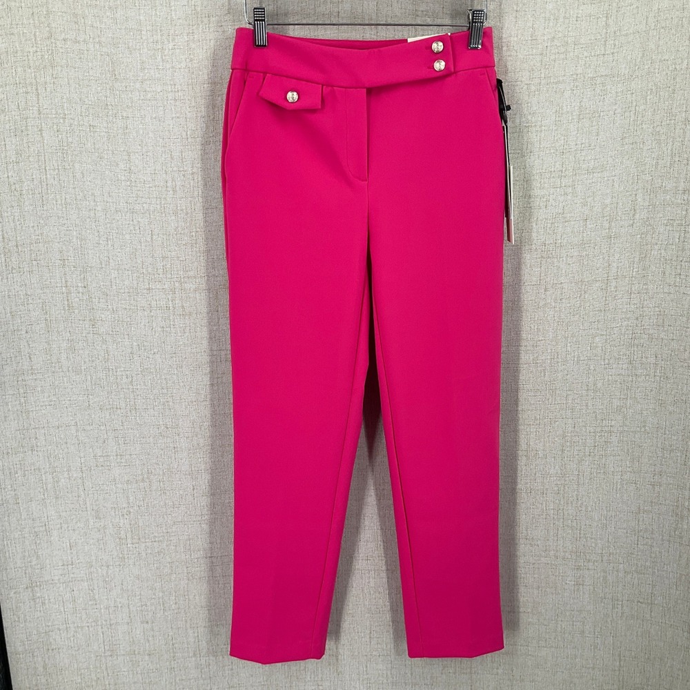 Rachel Zoe Trousers Womens 2 Pink High Rise Slim Leg Power Suit Pants Bold NEW